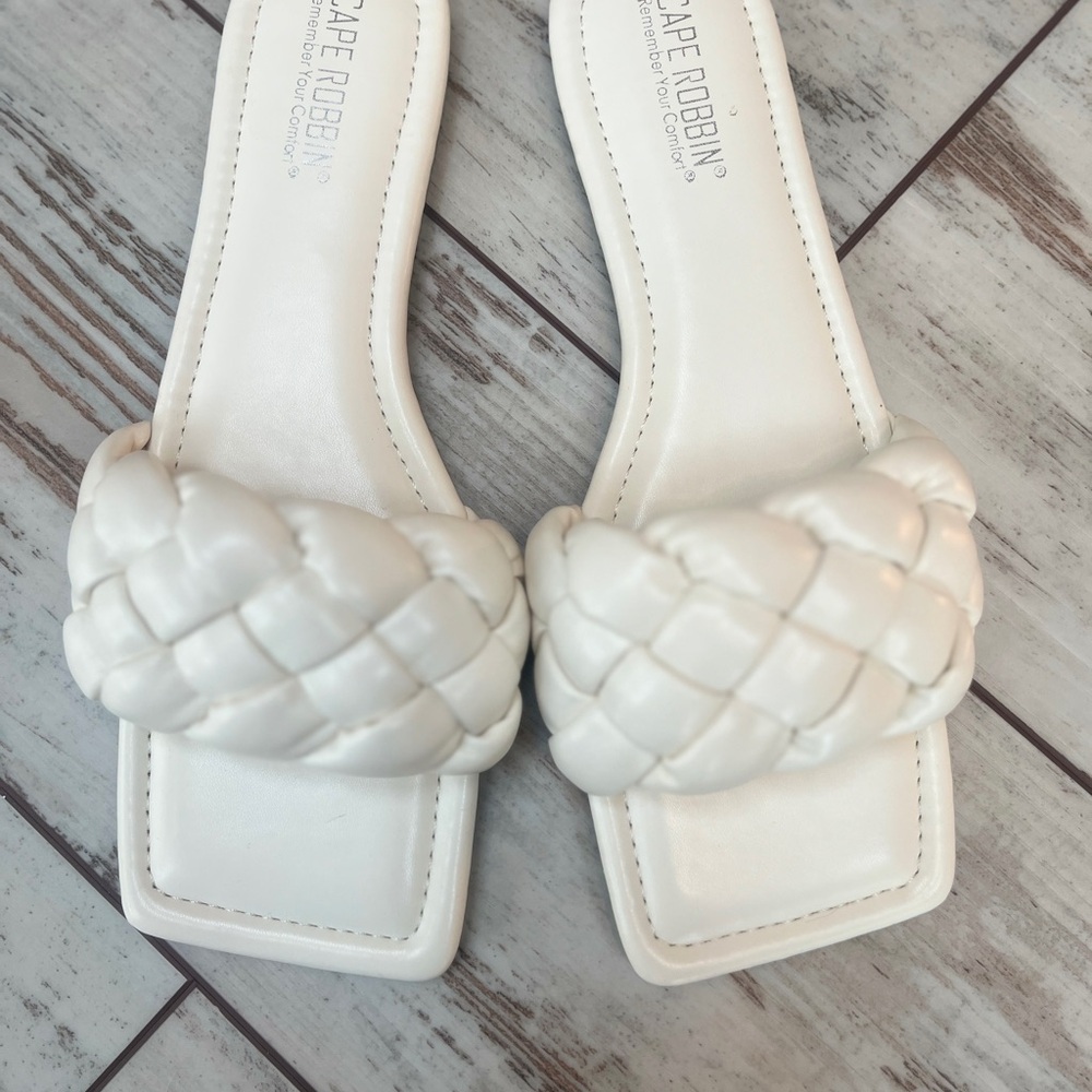 Cape Robbin Vagabond Braided Mule Sandals – Women’s Size 9 White Square Toe Slip - Picture 10 of 16